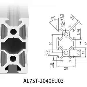 Aluminium T-slot  EU standard 2040 extrusions