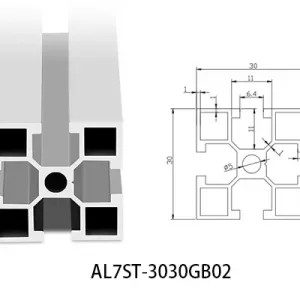 Aluminium T-slot GB standard 3030 extrusions
