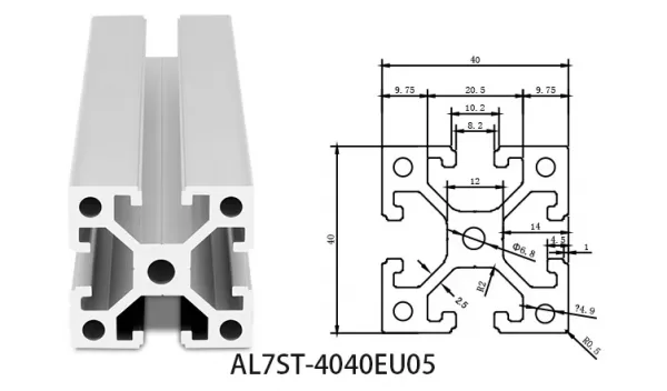 Aluminium T-slot  EU standard 4040 extrusions